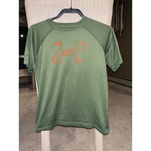 Boys Under Armour Youth Green HeatGear Athletic T-Shirt Orange Logo YLG